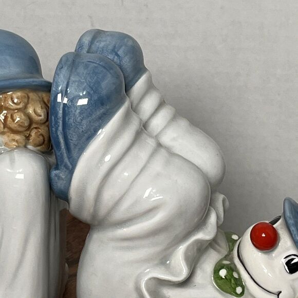 Fitz & Floyd 1979 2 Clown Bookends In Blue Bowler Hats & Shoes with Red Nose - Picture 4 of 11